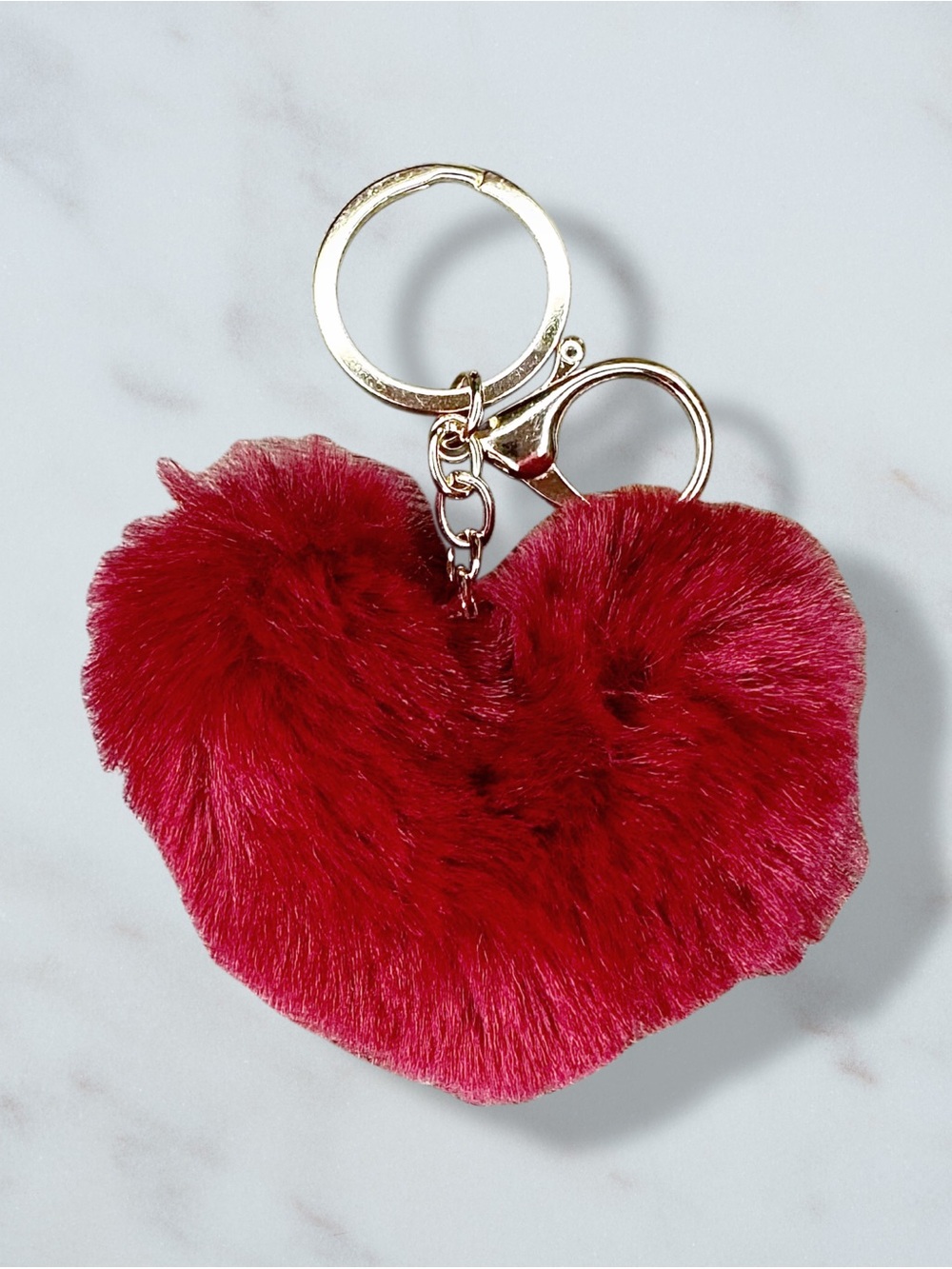 Heart Plush Faux Fur Pom Pom Keychain